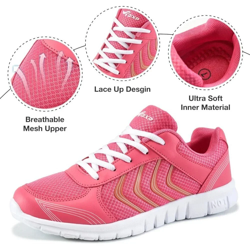 Women's Running Shoes Rose Red Slip On Mesh Sneakers Lightweight Walking Work